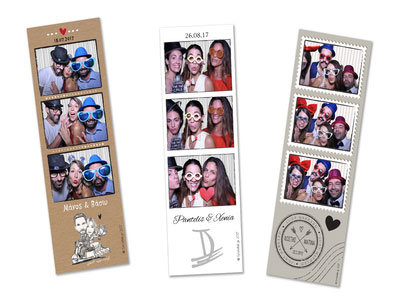 Custom photo design - photostrip of Smileme photobooth with graphics, logos, colors of each customer's choice such as wedding invitation, corporate identity, party logo